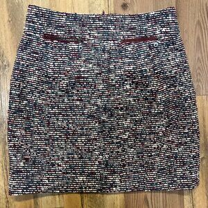 Loft by Ann Taylor Boucle Pencil Skirt in Gray/Burgundy/White, Size 0P